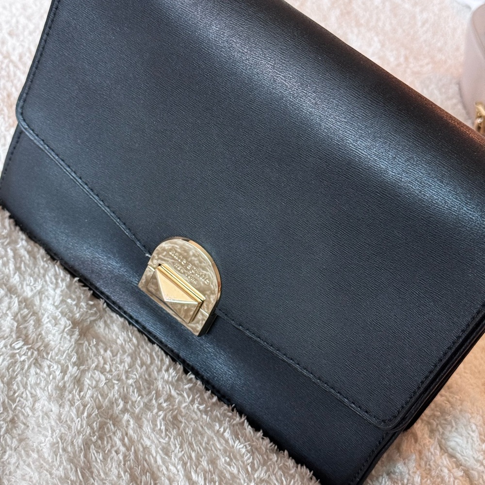 Kate Spade Black and Gold Clutch with Polished Finish